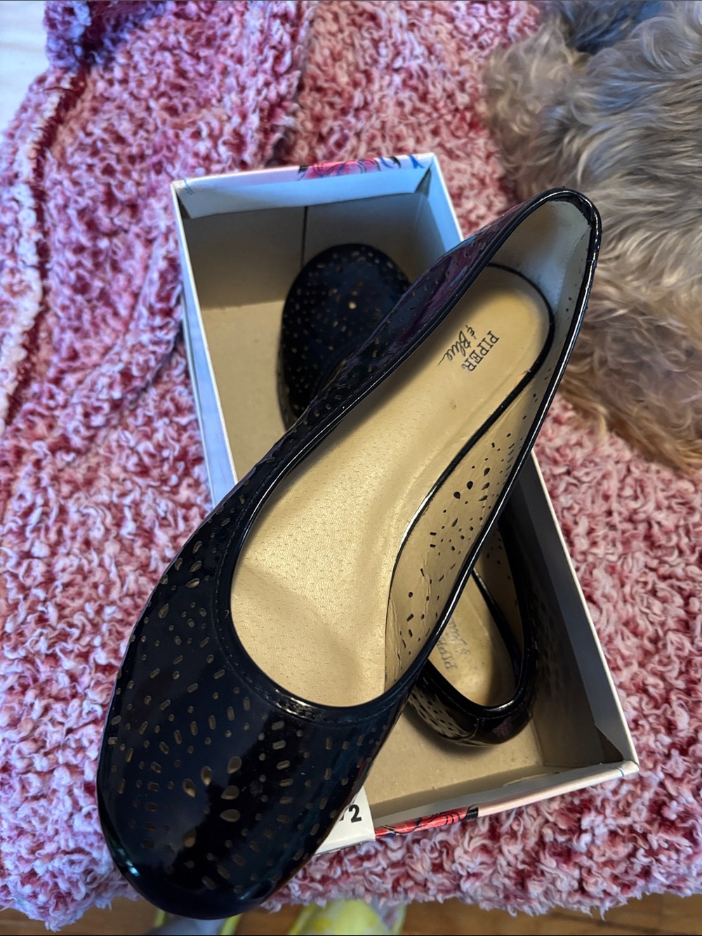 Piper & Blue Black Perforated Patent Ballet Flats